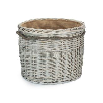 Red Hamper Set of 3 Wicker Grey Wash Round Hessian Lined Log Basket