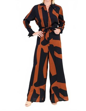 Corey Lynn Calter Calista Long Sleeve Jumpsuit In Mocha Brown