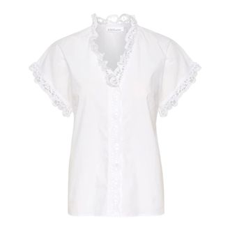 Karen by Simonsen Blusa Blanca con Ribete de Encaje y Cuello en V - Blouses & Shirts - Mujer - Blanco - 2XL