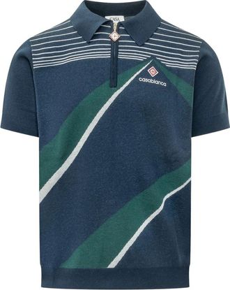 Casablanca Polo met korte mouwen en halve rits - Heren - Polos - Blauw - M - Tops