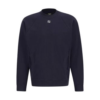 Fendi Cotton FF Metal Logo Jumper - male - Fendi - Sweatshirts - Blue - S - Sweatshirts & Hoodies