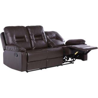 Beliani Sofá 3 plazas reclinable de piel sintética marrón reposapiés respaldo Bergen