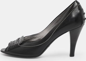 Tod's Tods Black Leather Penny Peep Toe Pumps