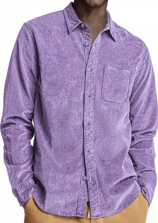 Generic Corduroy Shirts for Men Long Sleeve Long Sleeve Shirt Jacket with Double Pockets Lightweight Button Down Shacket Tops Franelas Blancas De Algodon para