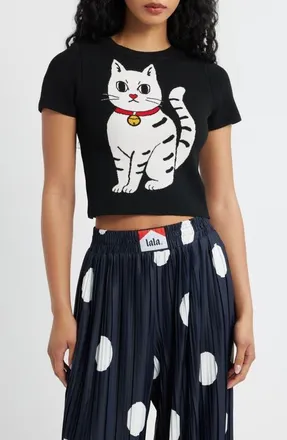 Dressed in Lala Lucky Kitty Knit Tee in Black Lucky Kitty at Nordstrom, Size Large/x-Large
