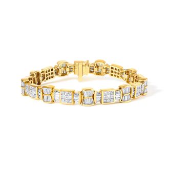 House of Brilliance 14K Yellow Gold 9 7/8 Cttw Princess and Baguette Diamond Bow and Box Link Tennis Bracelet
