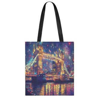 Generic Tower Bridge in London Fireworks Womens Tote Casual Shopping Bag Lightweight Shoulder Bags Hobos Handbag for Work Travel Daily 35x40cm