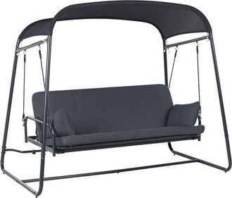 Beliani Columpio De Exterior Moderno Asiento De Malla Toldo De Poli&eacute;ster Estructura De Acero Gris Oscuro Marsciano