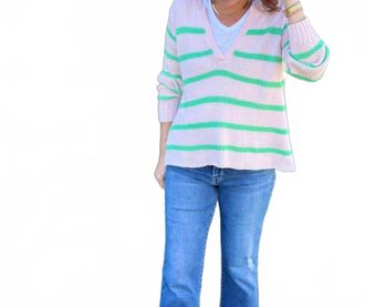 Wooden Ships Margot Stripe Top Cotton Sweater In Pink Whim/verdigirs