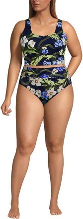 Lands End Tugless Tankini Top and High Waisted Bottom Swimsuit Set in Deep Sea/blue Floral Tropic at Nordstrom, Size 1X