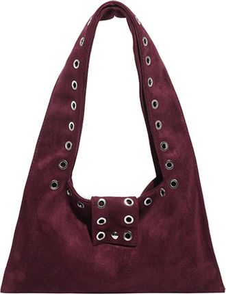 Generic ETOYA Retro Faux Suede Rivet Underarm Bag PU Leather Work Purses Large Tote Handbag Locomotive for Women Travel Winter Fall, Red