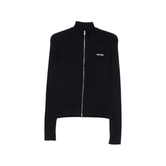 Miu Miu Ribbed-knit Logo-embroidered Cardigan