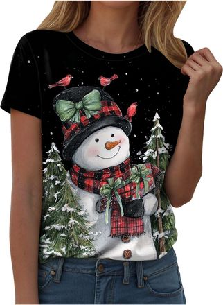 Generic Womens Christmas T Shirts Short Sleeve Tops UK Funny Cute Glitter Xmas Tree Graphic Printed Sweatshirts Pullover Short Sleeve Tops Tunic Tees for Work