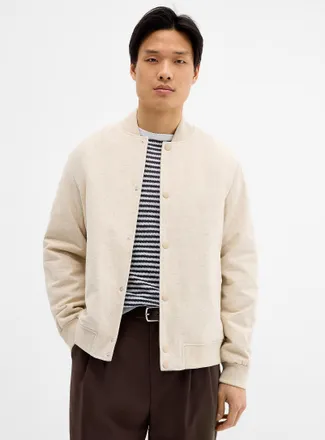 Profuomo Mens Natural heathered weft bomber jacket