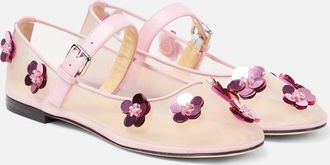 Mach & Mach Sequined leather-trimmed Mary Jane flats