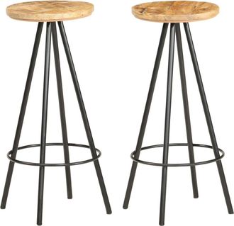 vidaXL Taburetes De Cocina 2 Unidades Madera De Mango Rugosa Vidaxl