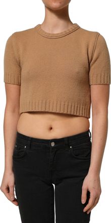 Dolce & Gabbana Womens Brown Wool Short Sleeves Cropped Blouse Top Virgin
