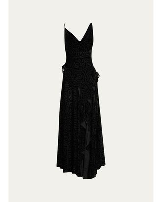 Ronny Kobo Gwen Draped Velvet Burnout Maxi Dress
