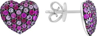 Effy Pav&eacute; Ruby & Pink Sapphire Heart Stud Earrings at Nordstrom Rack