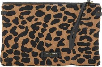Gianni Chiarini Luipaardprint Clutch Tas Hermy Stijl - Dames - Clutches - Bruin - ONE Size - Leer - Tassen