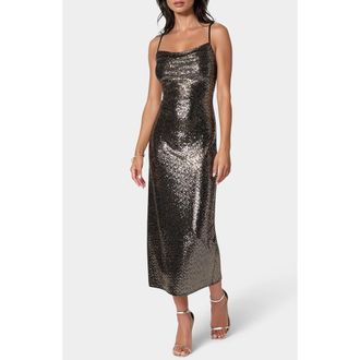 Bebe Ombr&eacute; Metallic Dot Print Midi Dress in Gold /Silver at Nordstrom Rack, Size X-Small