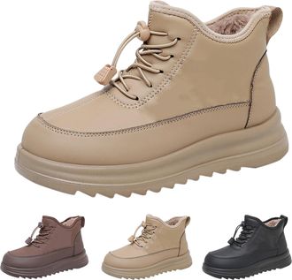 Generic Women Slip-On Snow Boots Thick Warm Faux Fur Lined Ladies Winter Snow Boots with Adjustable Lace-Up Casual Comfortable Anti-Slip Rubber Short Booties 