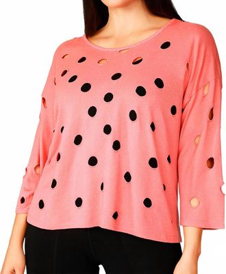 French Kyss Solid Holey Crewneck Top In Coral
