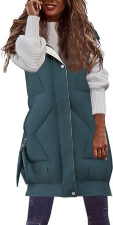 Generic Long Gilet for Women UK Padded Hooded Jacket Casual Loose Comfy Sleeveless Fall Winter Warm Coat Puffer Gilets Down Quilted Gilets with Pockets
