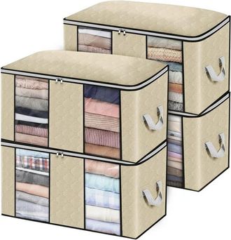 OEM Fundas De Almacenamiento - Plegables - 60 X 40 X 35 Cm - 84 L - Con Separadores - Para Ropa Y Ropa Blanca - Beige - 4 Unidades
