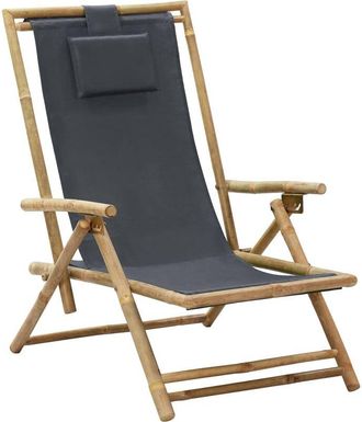 vidaXL Silla de relax reclinable de bambú y tela gris oscuro Vidaxl