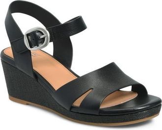 S&ouml;fft Vanessa Ankle Strap Platform Wedge Sandal in Black at Nordstrom, Size 7.5
