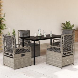 vidaXL Set Comedor De Jard&iacute;n 5 Pzas Cojines Rat&aacute;n Sint&eacute;tico Gris Claro Vidaxl