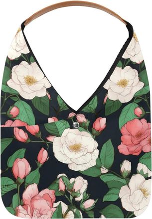 Generic Camellias Print Reusable Lightweight Grocery Bags - Foldable Into Compact Pouch, Washable & Sturdy, Multipurpose for Shopping and Travel