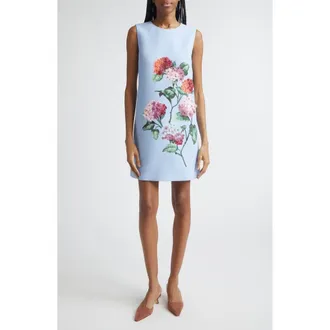Carolina Herrera Hydrangea Embroidered Sleeveless Shift Minidress in Cloudy Blue Multi at Nordstrom, Size 10
