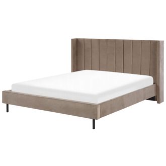 Beliani Cama Con Somier De Terciopelo Gris Pardo 180 X 200 Cm Listones Moderno Villette