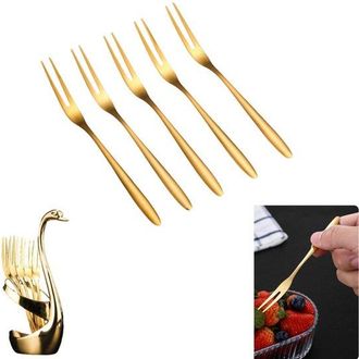 OEM 1 Unidad, Soporte Para Tenedores Con Forma De Cisne De Acero Inoxidable, Dorado, 7 X 15,2 Cm, Incluye 5 Tenedores Para Fruta, Hogares Y Hoteles