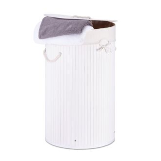 Relaxdays Relaxdays - 2 Cestos Ropa Sucia Con Tapa, Redondo, Cubo Colada, Canasta Plegable, Bamb&uacute;, 70 L, &Oslash; 41 Cm, Blanco