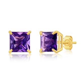 MAX + STONE 14k Yellow or White Gold 7mm Princess Cut Gemstone Square Stud Earrings