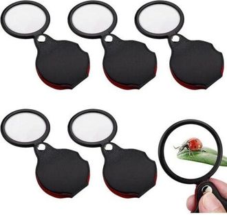 OEM Lote De 5 Mini Lupas De Bolsillo De 10x Y 5,3 Cm Con Funda Protectora Giratoria De Piel Para Personas Mayores, Port&aacute;til Y Plegable Para Lectura, Traba