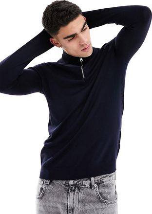 Only & Sons quarter zip sweater in navy