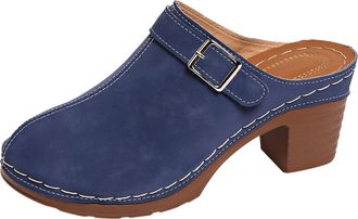 Generic Womens Suede Leather Clogs Chunky Block Heel Closed Toe Slip on Backless Mules Sandals Comfortable Wide Fit Antil Slip Slide Loafers Lightweight Heele