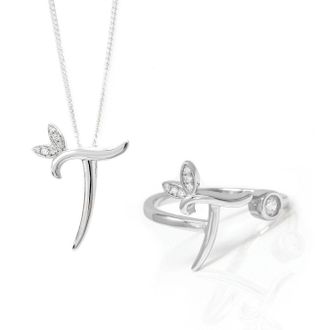 Say It With Winged Initial Ring Gift Set - Silver - T | Size: 18 inches