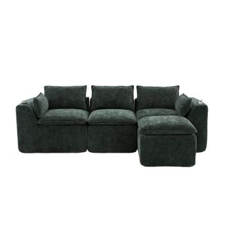 Urban Meuble Sof&aacute; modular de 3 plazas con puf, en tejido de chenilla verde oscuro