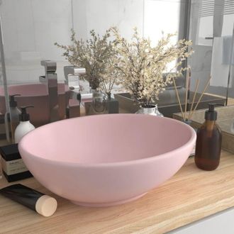 vidaXL Lavabo De Lujo Ovalado Cer&aacute;mica Rosa Mate 40x33 Cm Vidaxl
