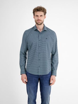Lerros Langarmhemd LERROS Herrenhemd mit Haifischkragen, dezent gemustert, Herren, Gr. XXL, Normal- und Kurzgr&ouml;ssen, blau (fjord blau), 100% Baumwolle, Hemde