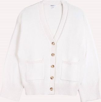 Minnie Rose Womens Luxe V-Neck Cardigan In Starch