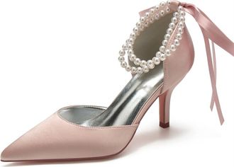 Generic Wedding Bridal Shoes Womens Heels Bridal Stiletto Heel Satin Pointed Toe Prom Party Dress Stiletto Heel Wedding Shoes 8Cm,Bean Paste,10 UK