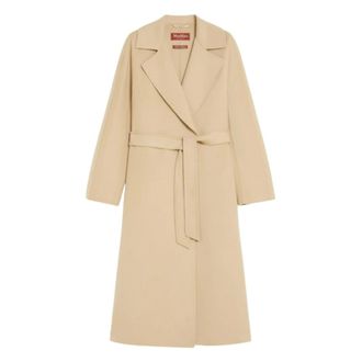 Max Mara Belted Coats, female, Beige, Size: 2XS Flared Midi Robe Coat in Sand