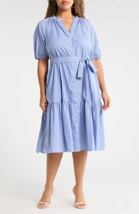Sugarlips Fannie Striped Wynette Tiered Cotton Midi Dress in Blue-White at Nordstrom, Size 2 X