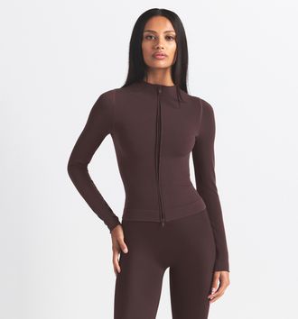 Nike Womens SKIMS Vintage Seamless Full-Zip Jacket in Brown | ZUZUP9642W-PHO